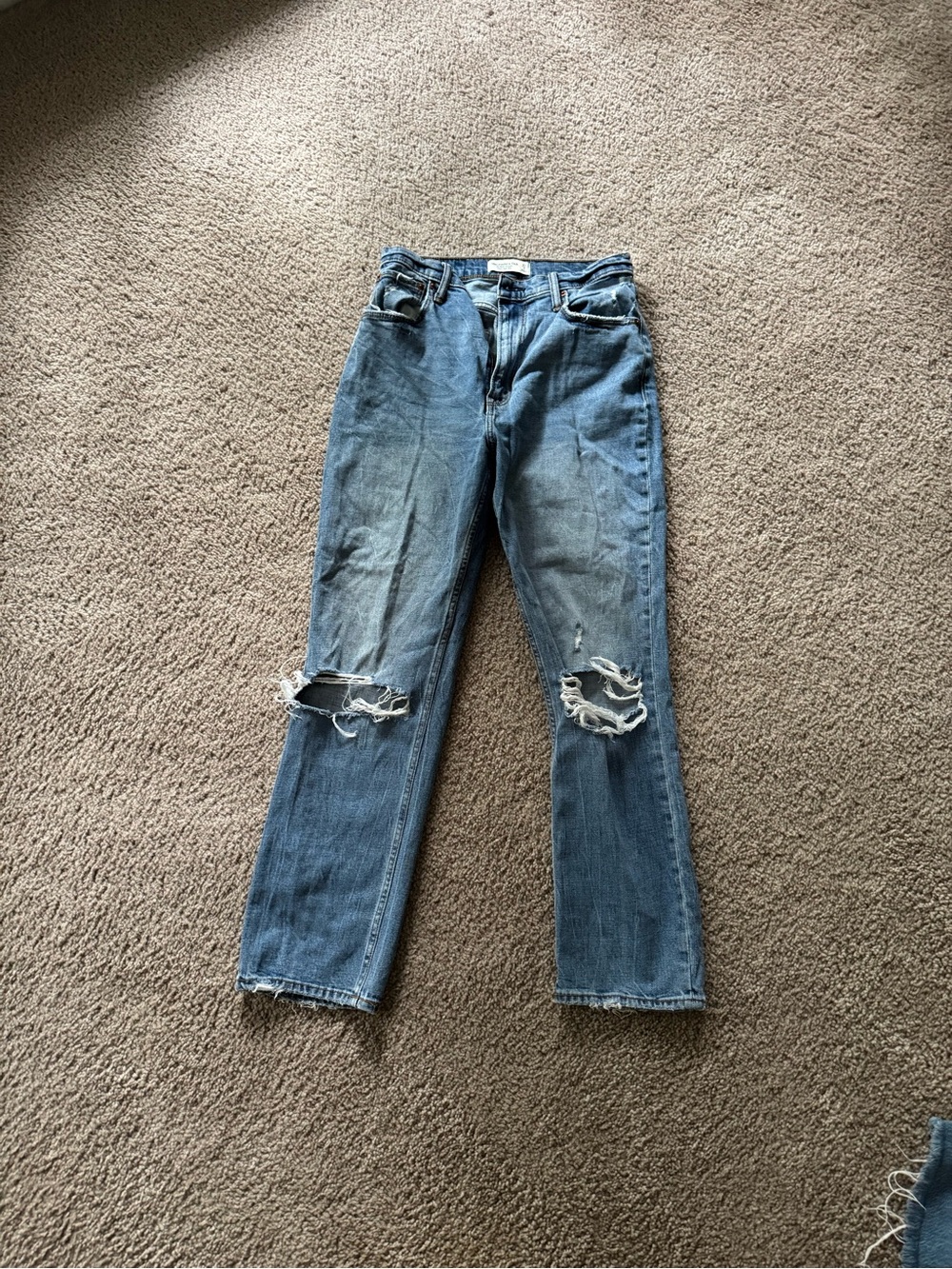 Abercrombie & Fitch Distressed Straight Leg Blue Jeans Curve Love